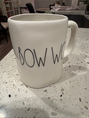 Rae Dunn White Ceramic Mug with Black 'BOW WOW' Lettering